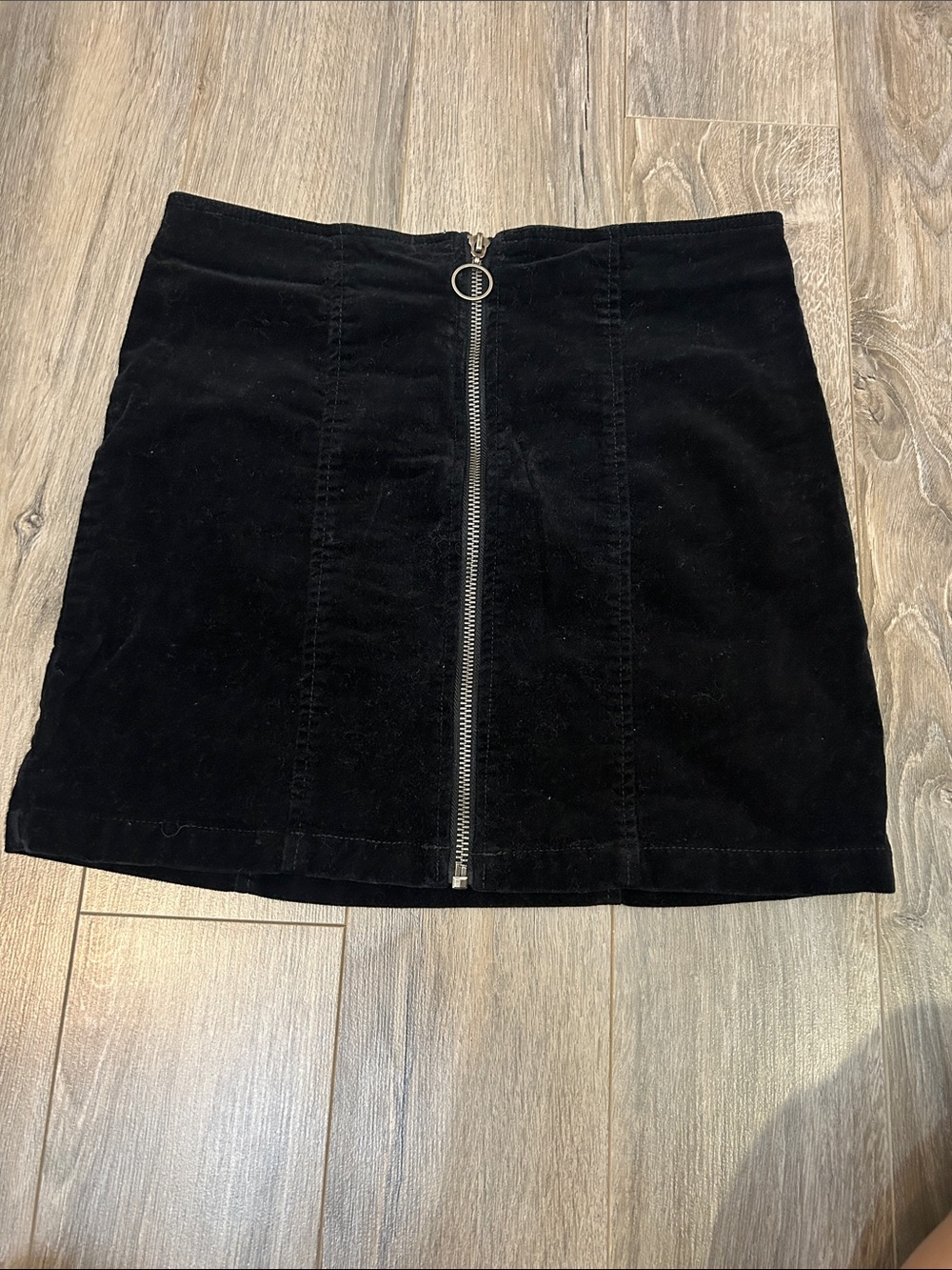 Black Front-Zip Mini Skirt